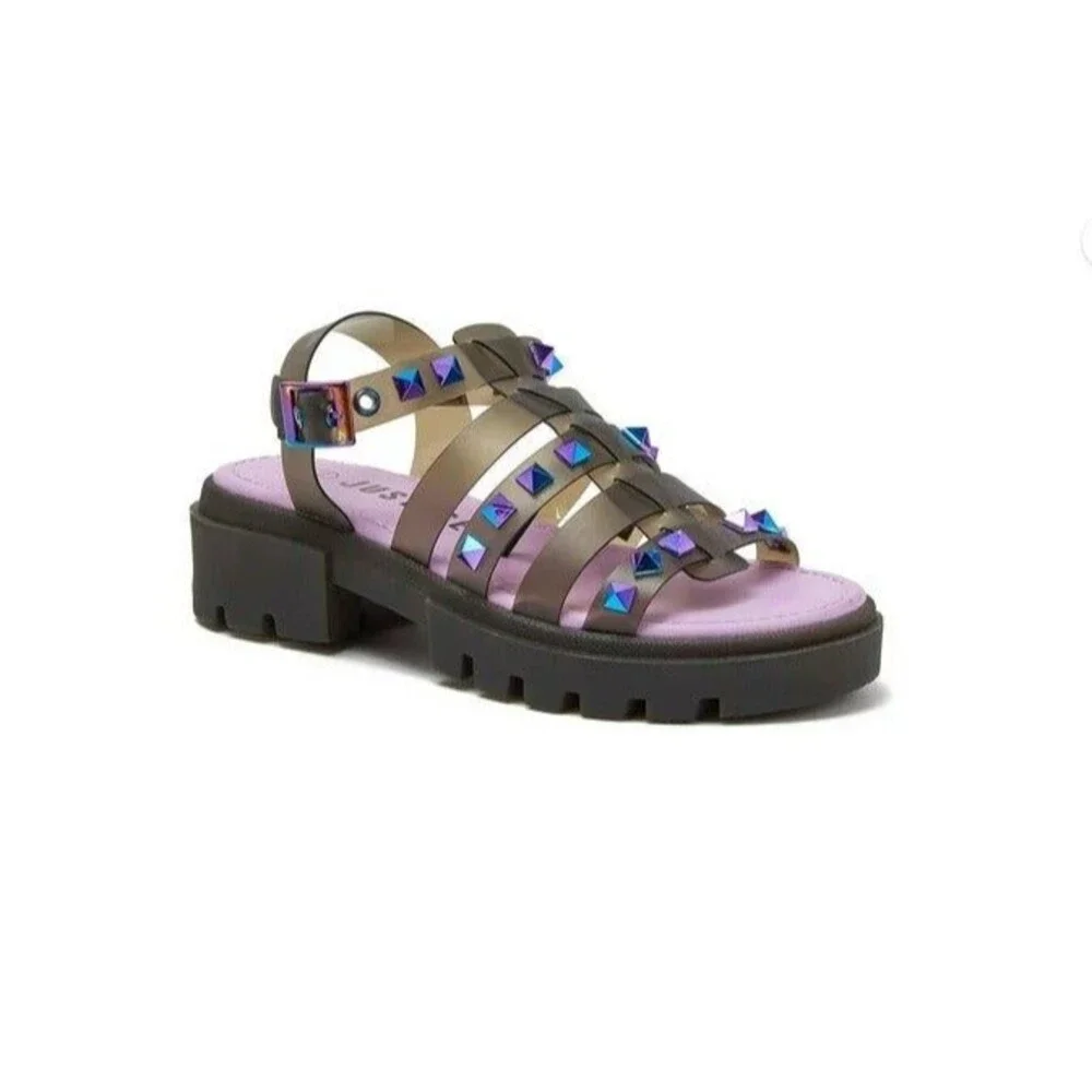 Girl's size 4 Justice Studded Jelly Fisherman Sandals Black NEW